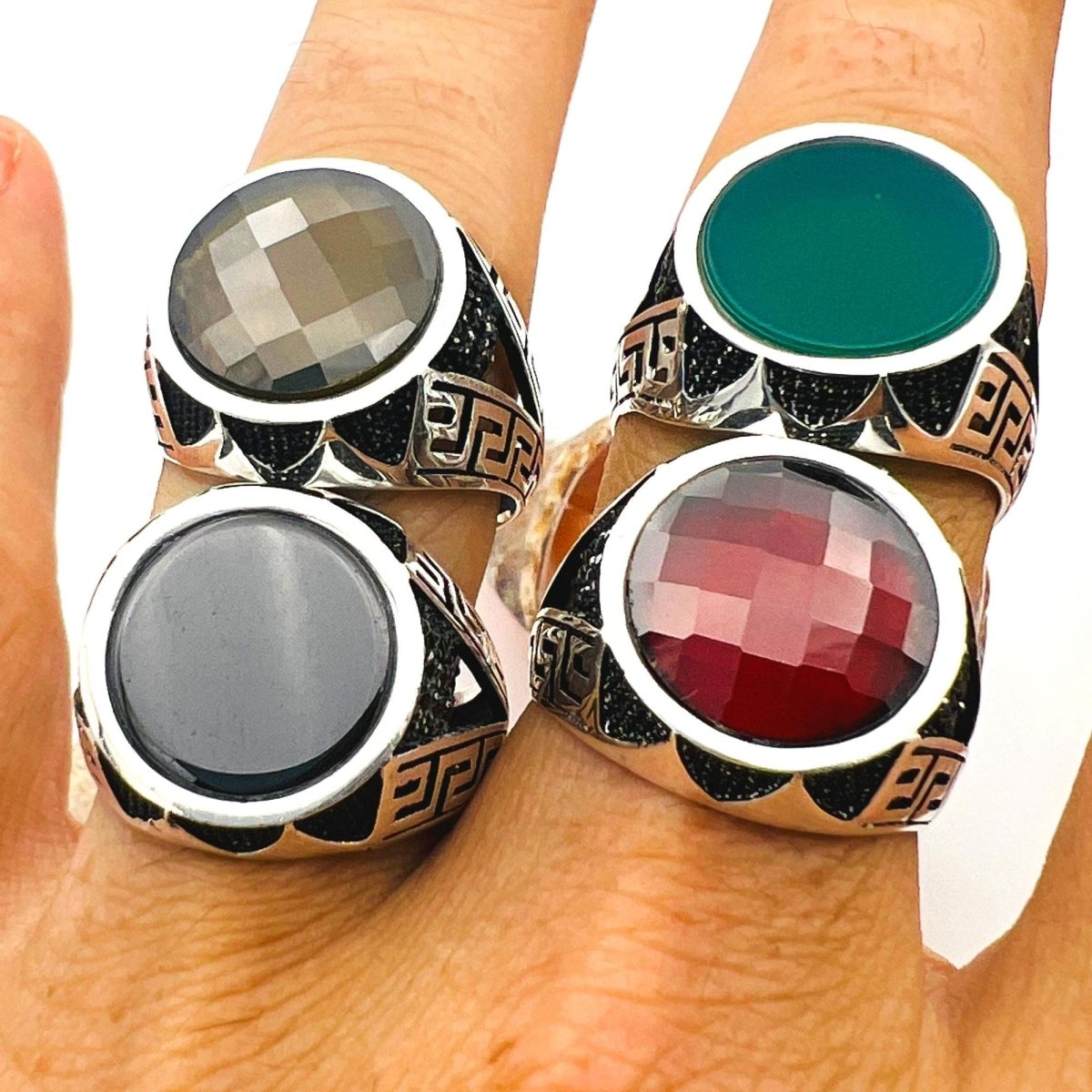 Men's Green Agate Stone Ring