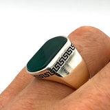 Men's Green Agate Stone Silver Ring