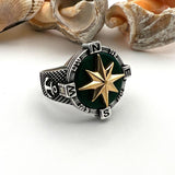 Men's Green Agate Stone Silver Ring