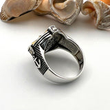 Men's Green Agate Stone Silver Ring