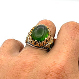 Men's Green Agate Stone Silver Ring