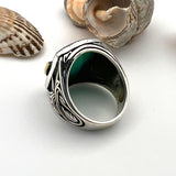 Men's Green Agate Stone Silver Ring