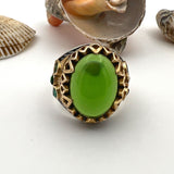 Men's Green Agate Stone Silver Ring