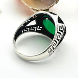 Men's Green Agate Stone Silver Ring