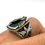 Men's Green Agate Stone Silver Ring