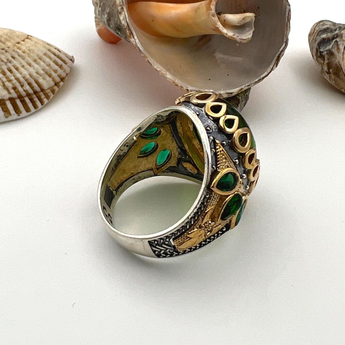 Men's Green Agate Stone Silver Ring - TryAladdin