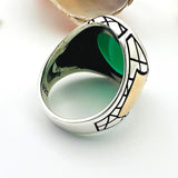 Men's Green Agate Stone Silver Ring