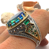 Men's Green - Blue Stone Silver Ring