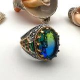 Men's Green - Blue Stone Silver Ring