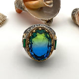 Men's Green - Blue Stone Silver Ring