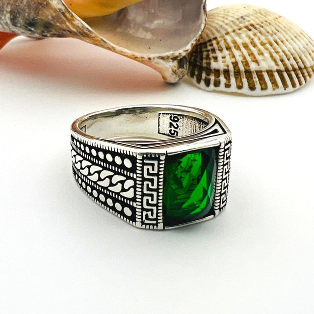 Men's Green Emerald Gemstone Ring