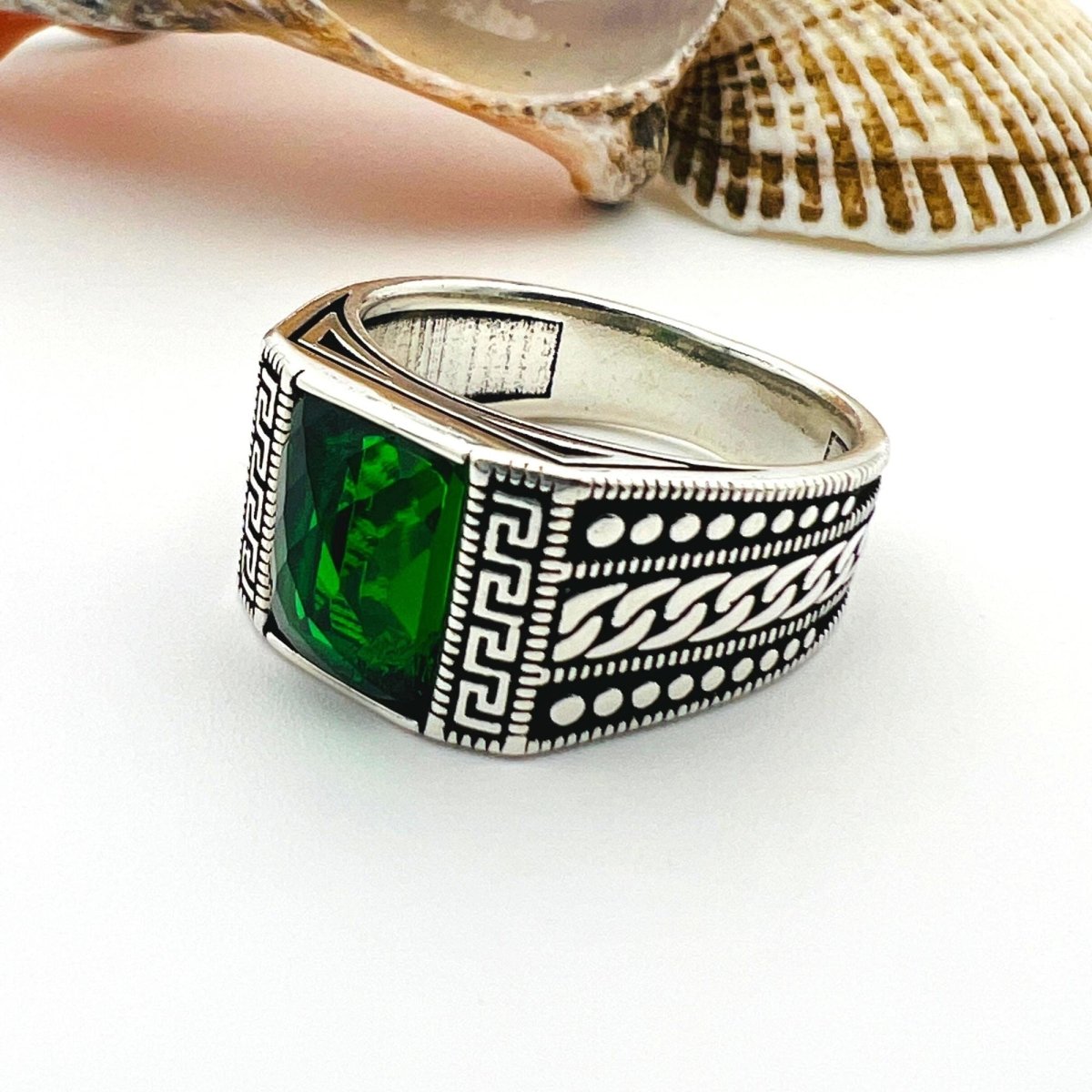 Men's Green Emerald Gemstone Ring