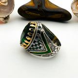 Men's Green Emerald Oval Stone Silver Ring