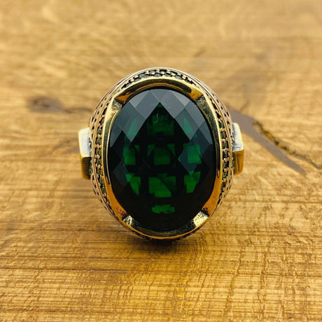 Men's Green Emerald Silver Ring