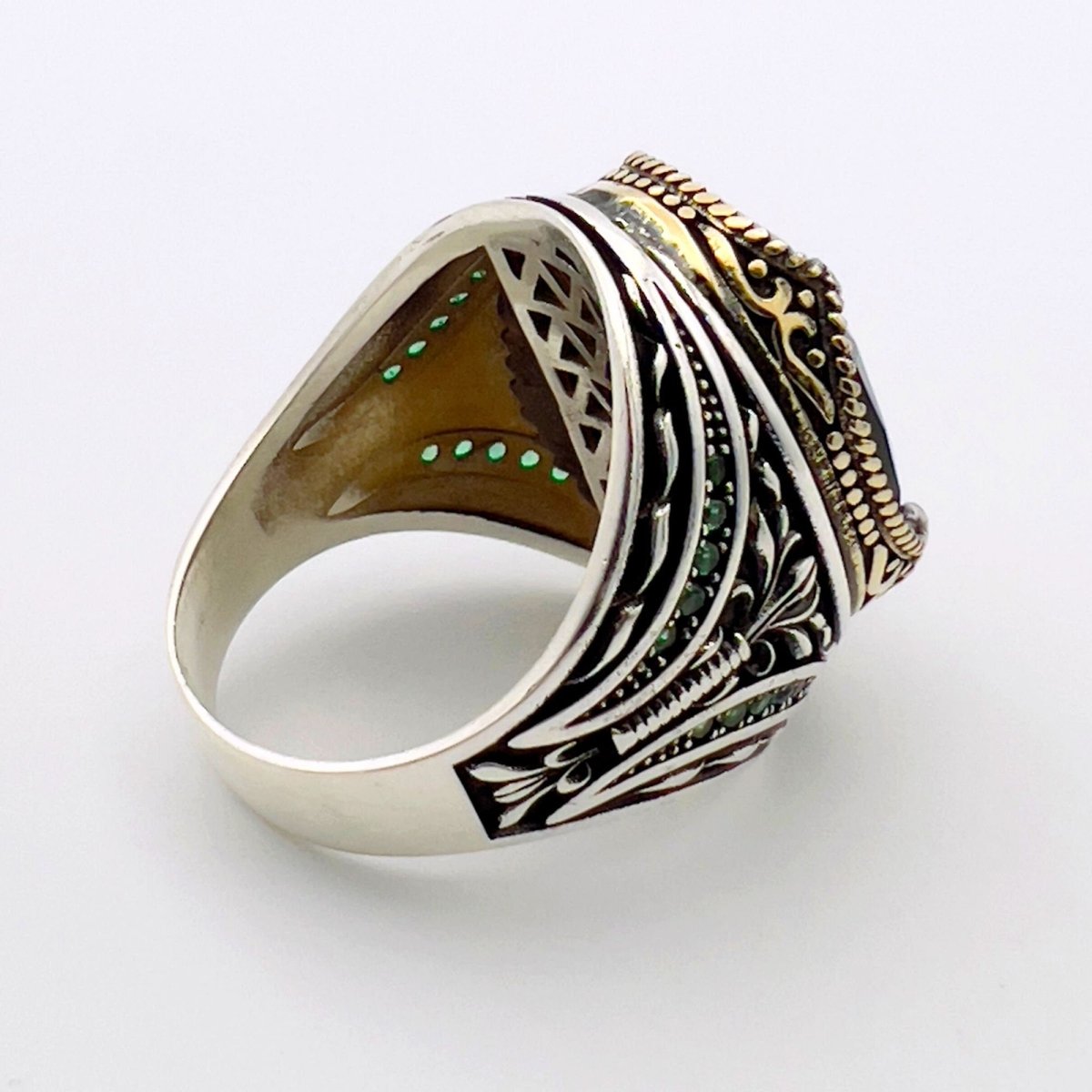 Men's Green Emerald Silver Ring