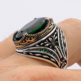 Men's Green Emerald Silver Ring