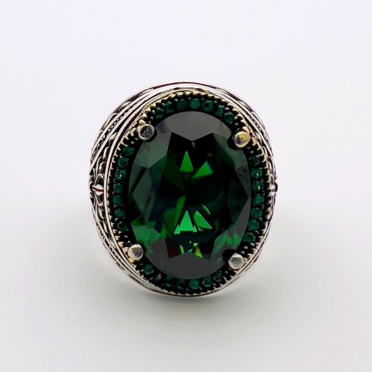 Men's Green Emerald Silver Ring