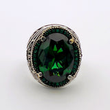 Men's Green Emerald Silver Ring