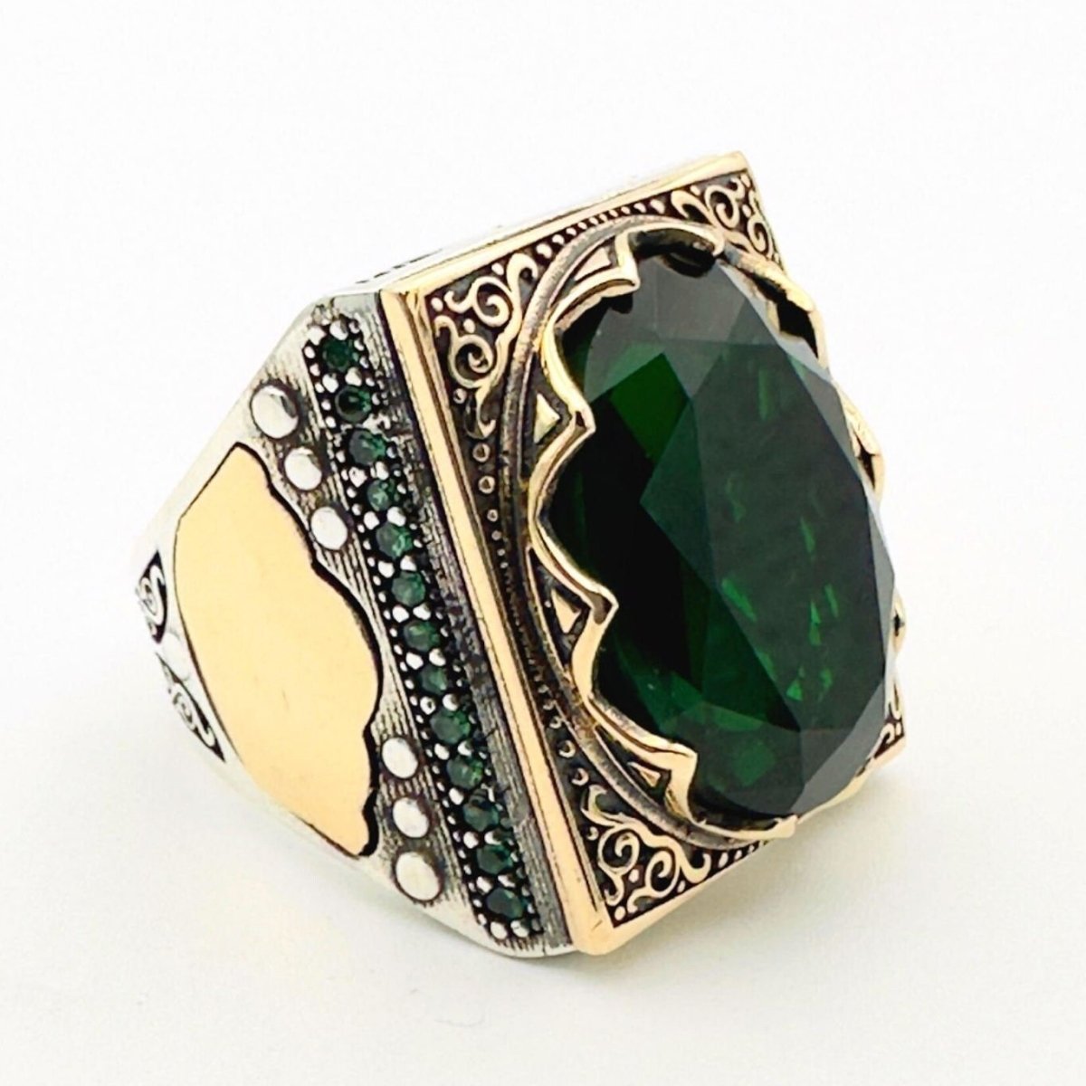 Men's Green Emerald Silver Ring