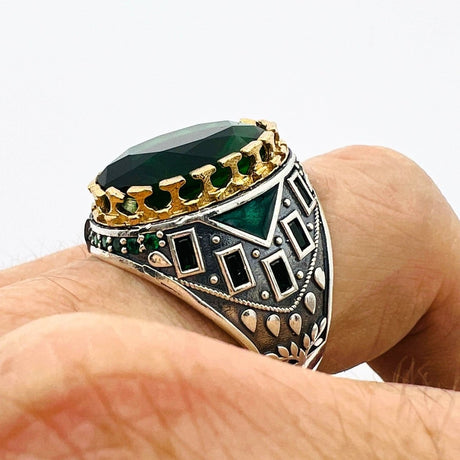 Men's Green Emerald Silver Ring