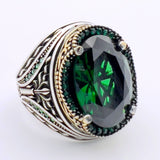 Men's Green Emerald Silver Ring