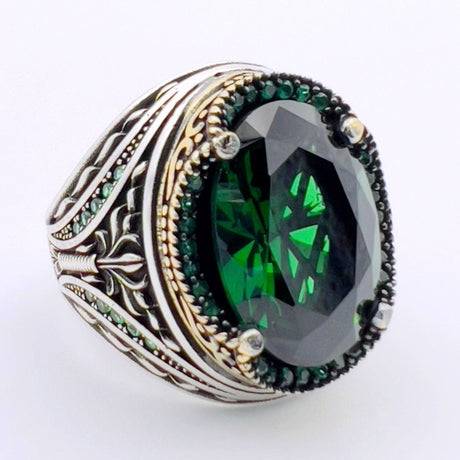 Men's Green Emerald Silver Ring