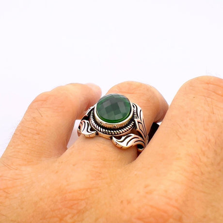 Men's Green Emerald Silver Ring