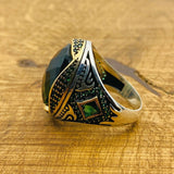 Men's Green Emerald Silver Ring