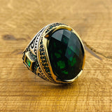 Men's Green Emerald Silver Ring