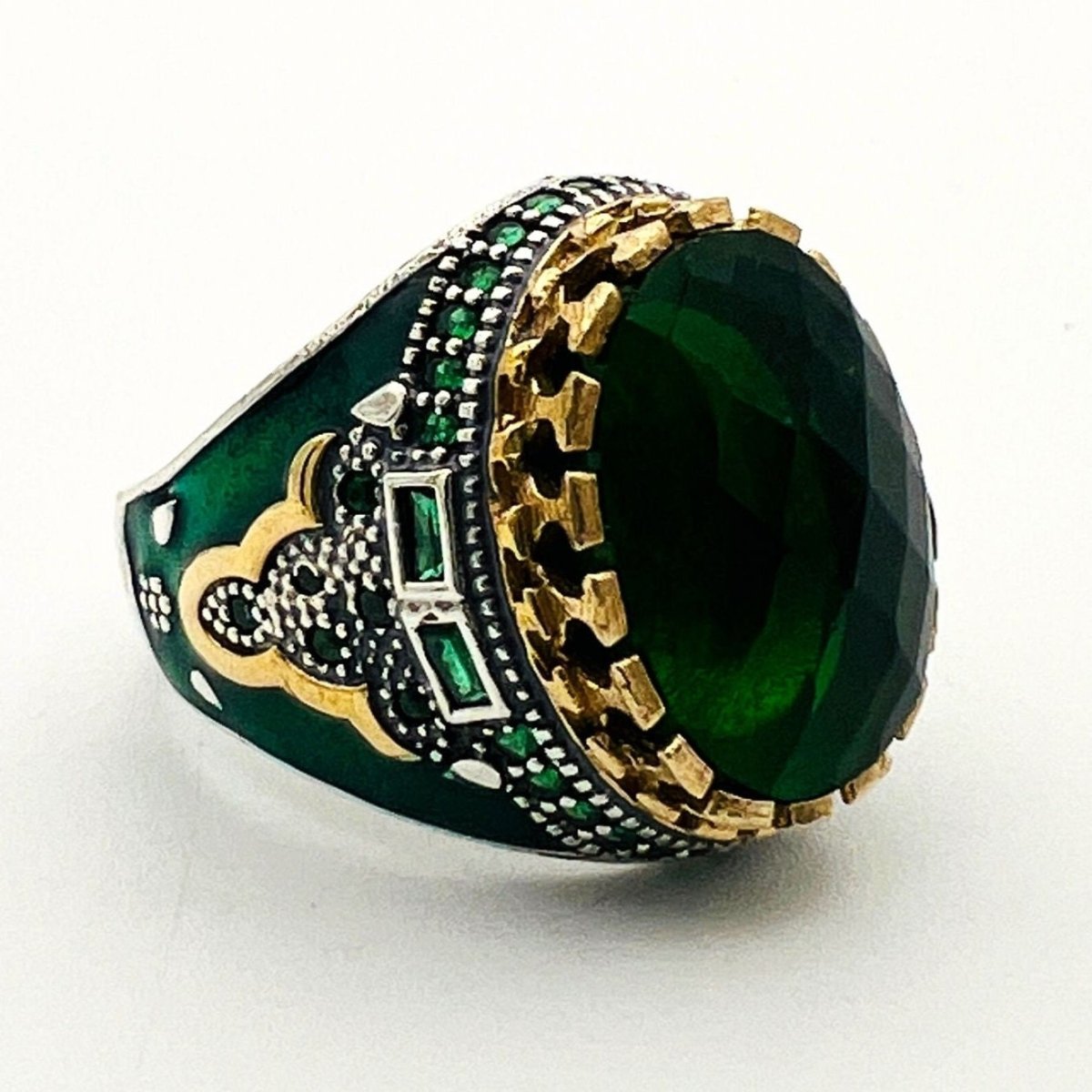 Men's Green Emerald Silver Ring