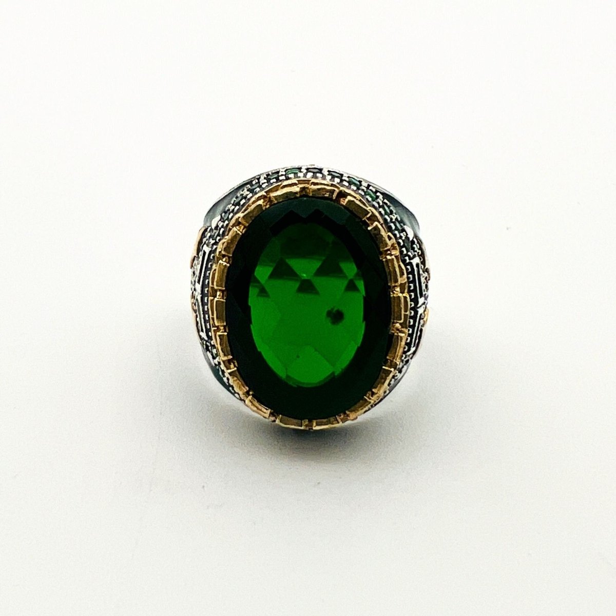 Men's Green Emerald Silver Ring