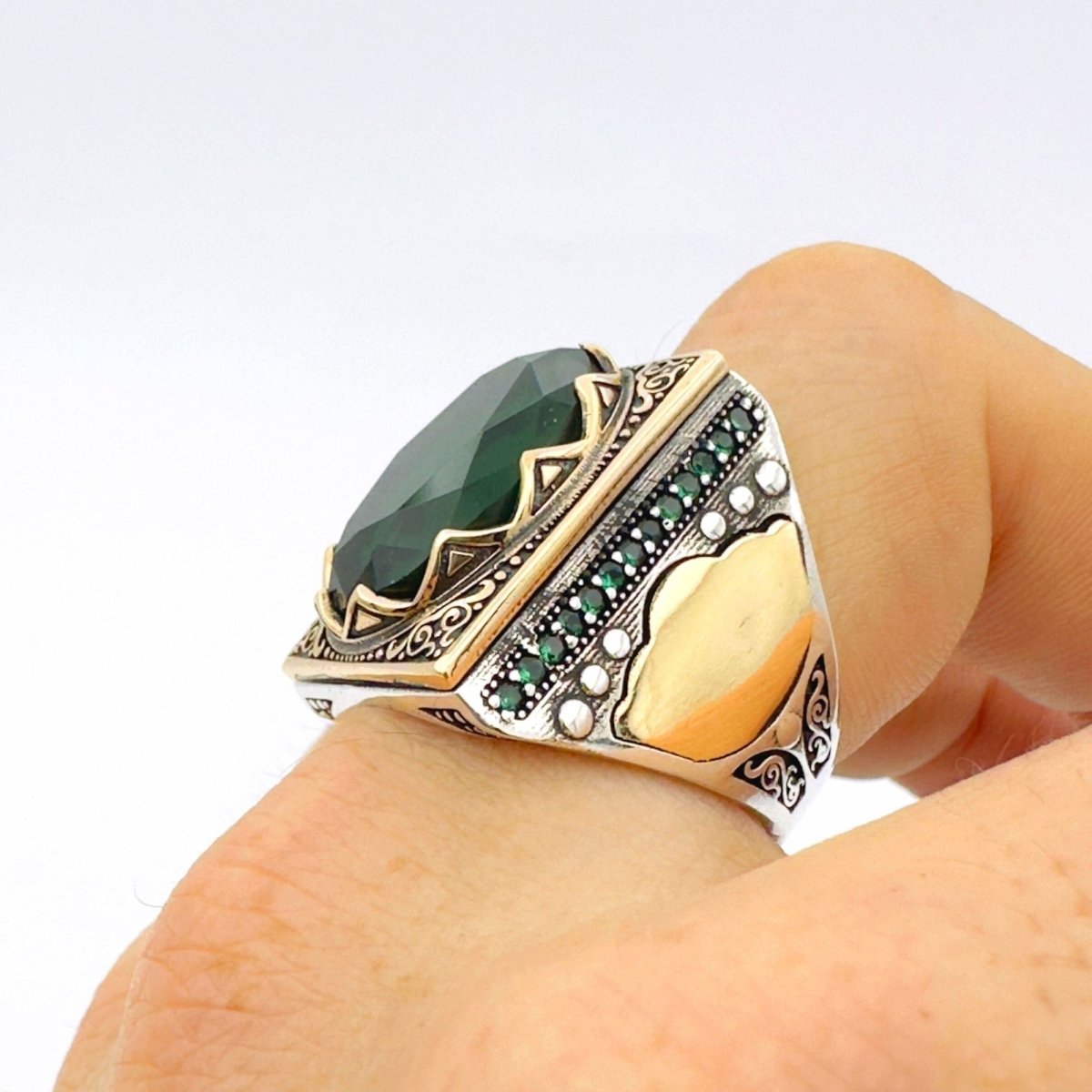 Men's Green Emerald Silver Ring