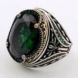 Men's Green Emerald Silver Ring