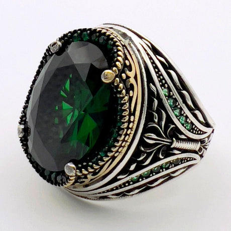 Men's Green Emerald Silver Ring