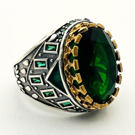 Men's Green Emerald Silver Ring