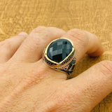 Men's Green Emerald Silver Ring