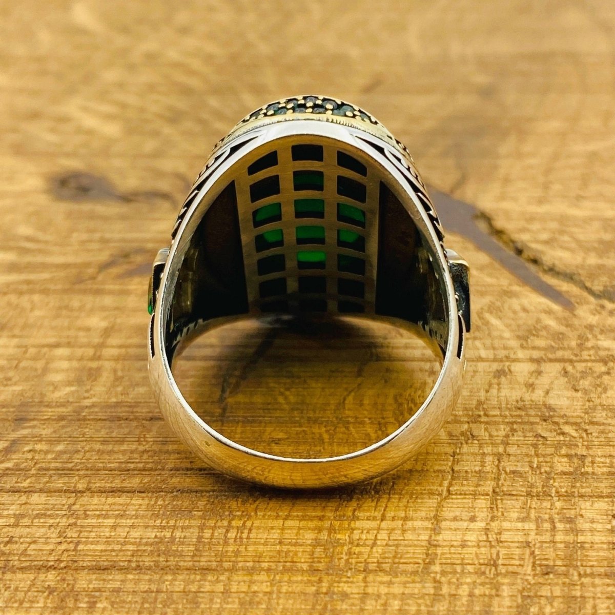 Men's Green Emerald Silver Ring