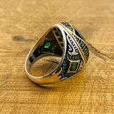 Men's Green Emerald Silver Ring