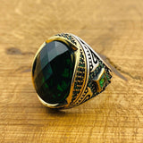 Men's Green Emerald Silver Ring