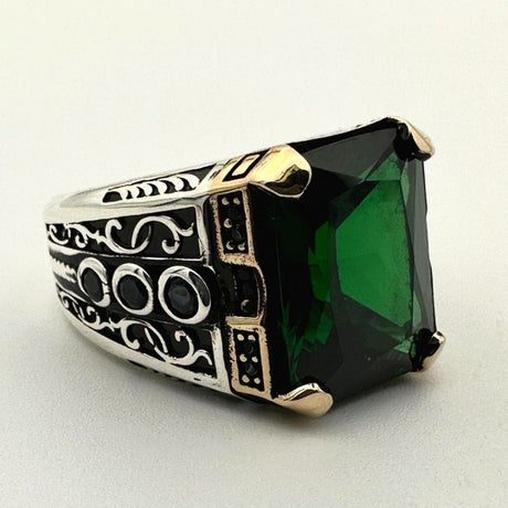 Men's Green Emerald Square Stone Ring