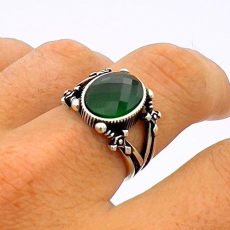 Men's Green Emerald Sterling Silver Ring