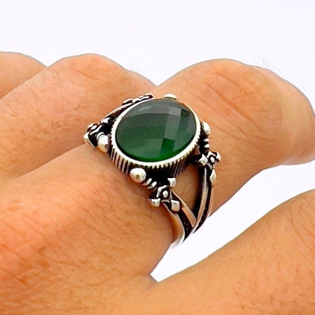 Men's Green Emerald Sterling Silver Ring