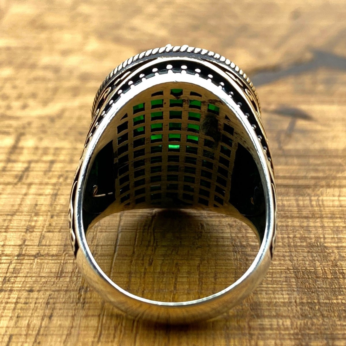 Men's Green Emerald Stone Handmade Silver Ring