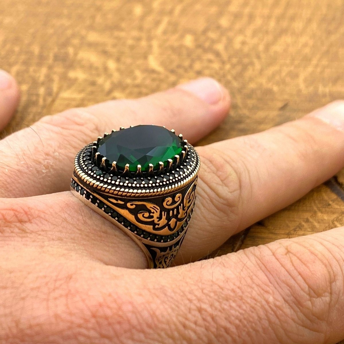 Men's Green Emerald Stone Handmade Silver Ring