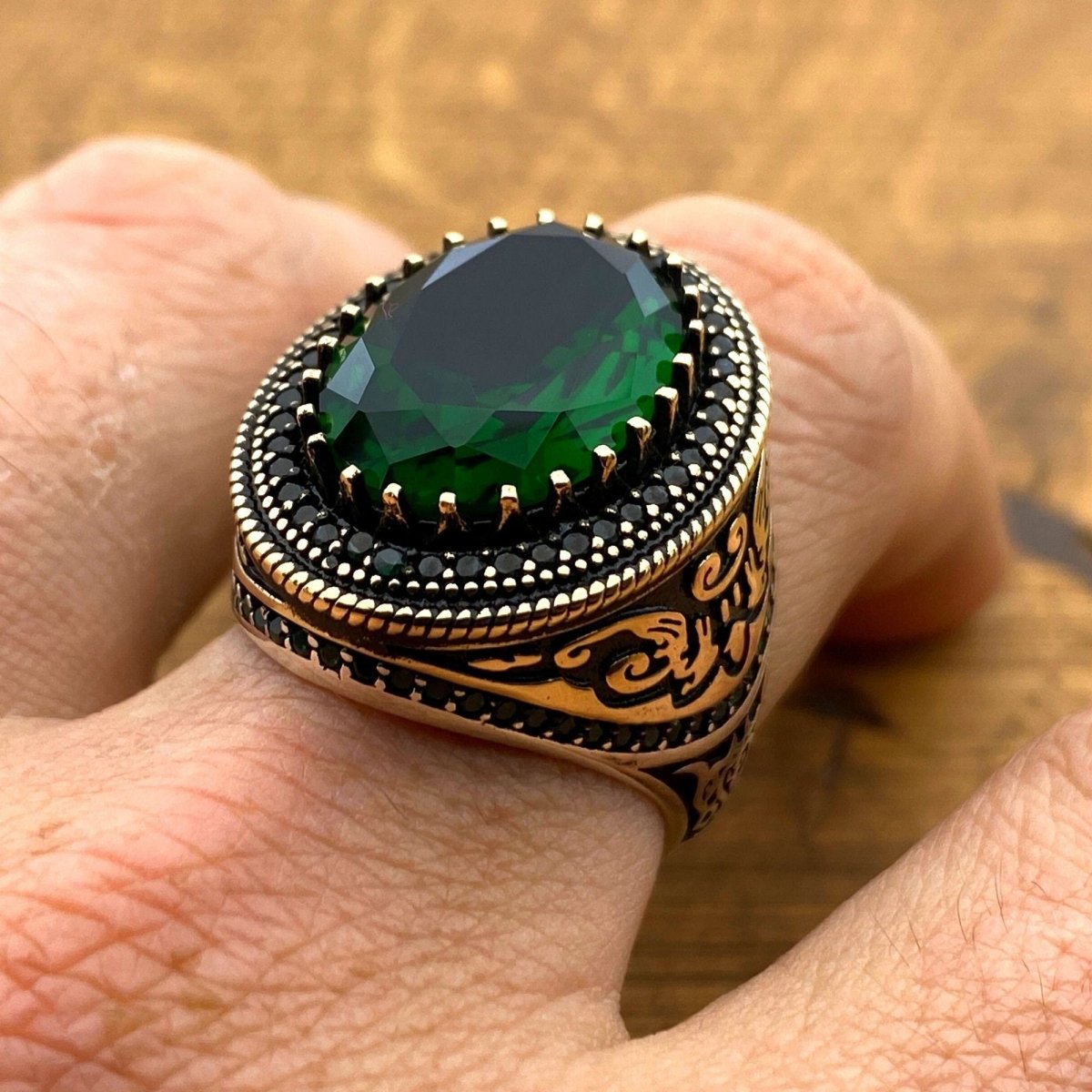 Men's Green Emerald Stone Handmade Silver Ring