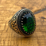 Men's Green Emerald Stone Handmade Silver Ring