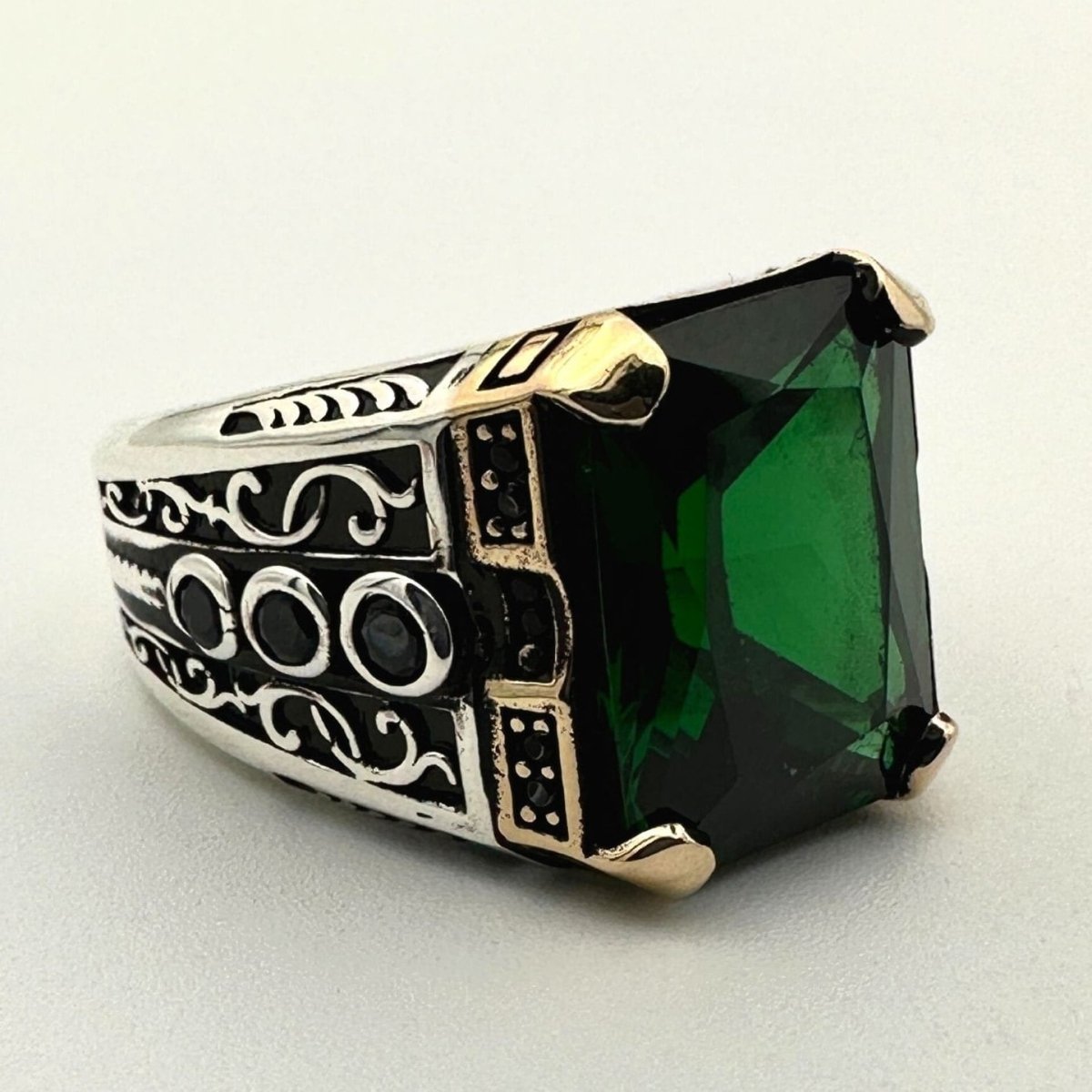 Men's Green Emerald Stone Silver Ring