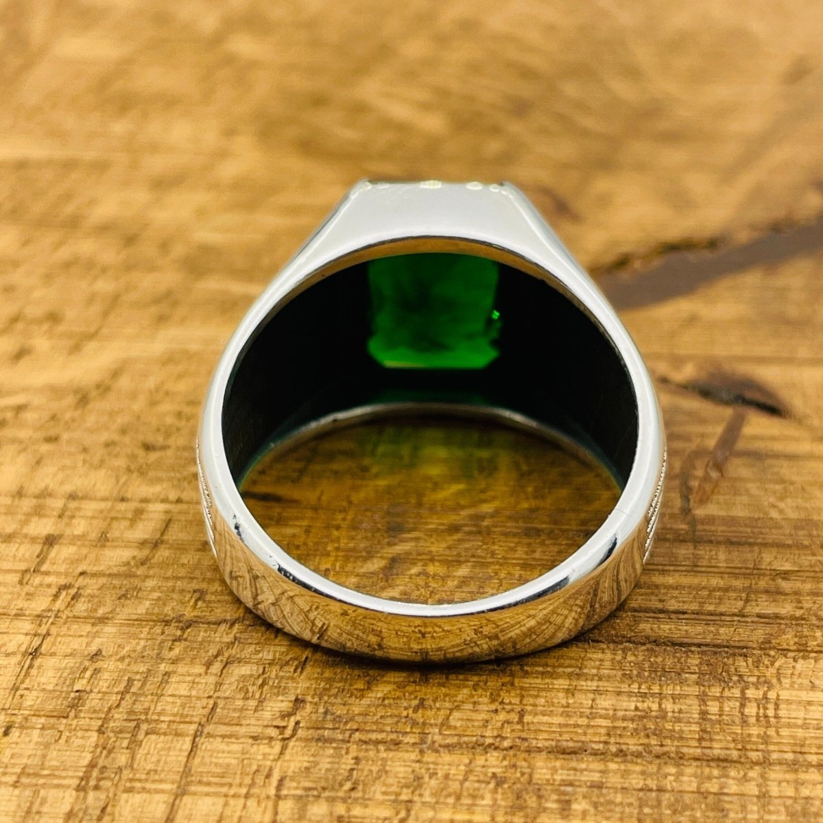 Men's Green Emerald Stone Silver Ring