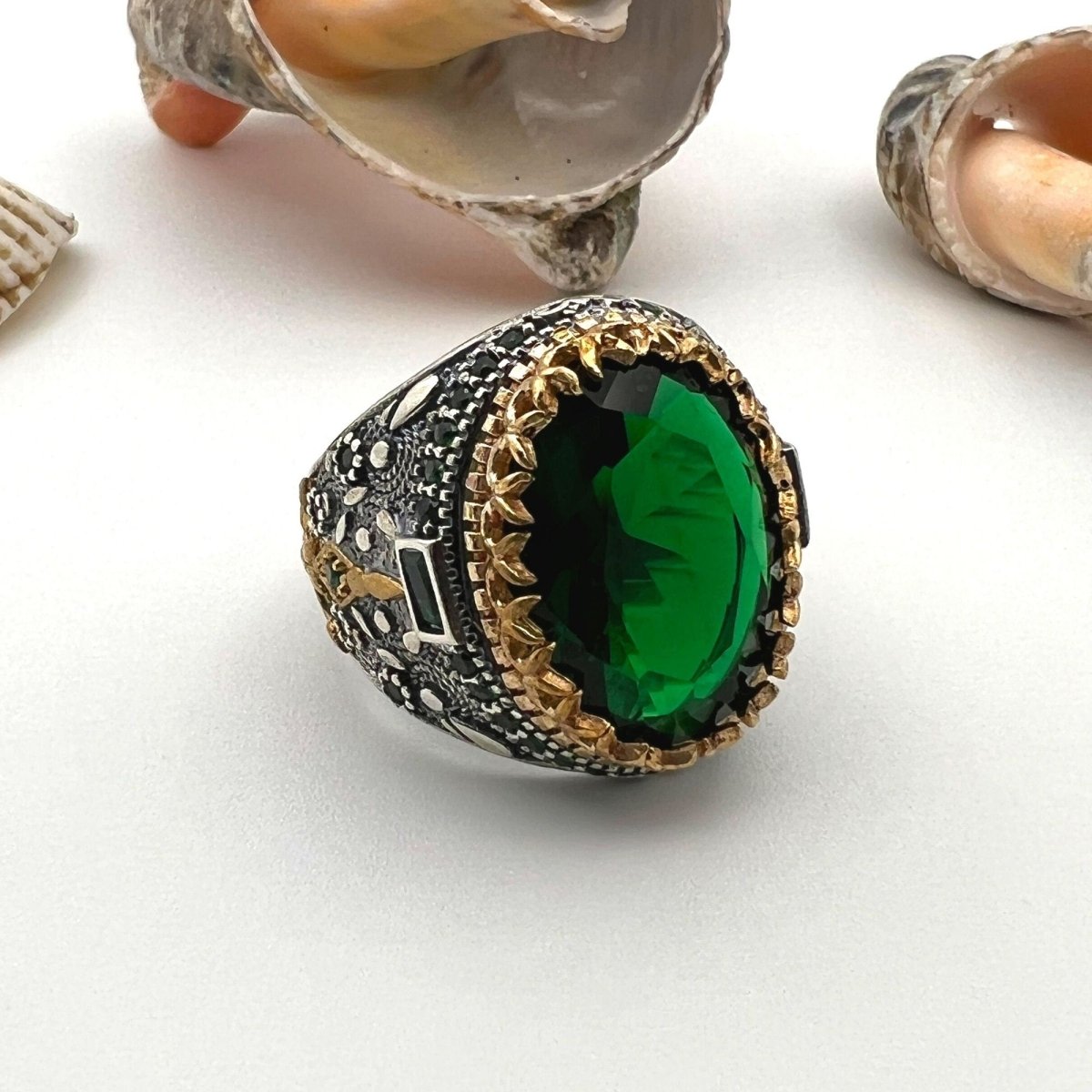 Men's Green Emerald Stone Silver Ring