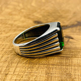 Men's Green Emerald Stone Silver Ring